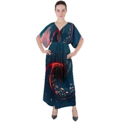 Fluid Swirl Spiral Twist Liquid Abstract Pattern V-neck Boho Style Maxi Dress by Ravend