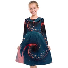 Fluid Swirl Spiral Twist Liquid Abstract Pattern Kids  Midi Sailor Dress by Ravend