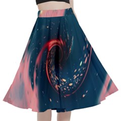 Fluid Swirl Spiral Twist Liquid Abstract Pattern A-line Full Circle Midi Skirt With Pocket by Ravend