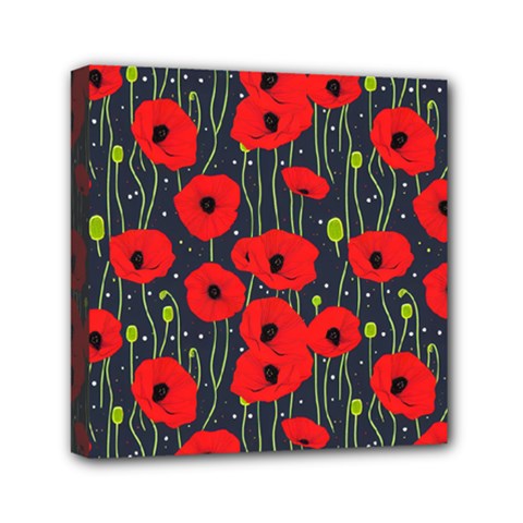 Background Poppies Flowers Seamless Ornamental Mini Canvas 6  X 6  (stretched) by Ravend