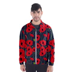 Background Poppies Flowers Seamless Ornamental Men s Windbreaker