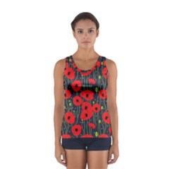 Background Poppies Flowers Seamless Ornamental Sport Tank Top  by Ravend