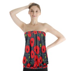 Background Poppies Flowers Seamless Ornamental Strapless Top by Ravend