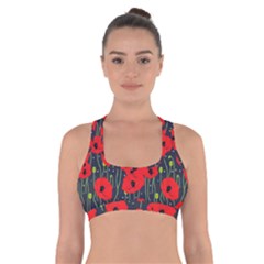 Background Poppies Flowers Seamless Ornamental Cross Back Sports Bra by Ravend