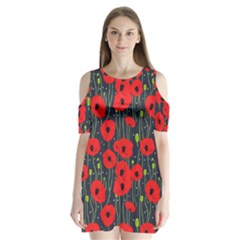 Background Poppies Flowers Seamless Ornamental Shoulder Cutout Velvet One Piece