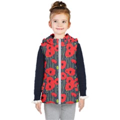 Background Poppies Flowers Seamless Ornamental Kids  Hooded Puffer Vest by Ravend