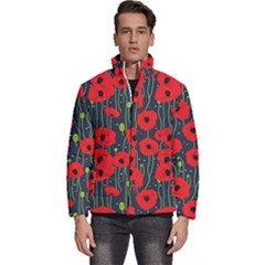 Background Poppies Flowers Seamless Ornamental Men s Puffer Bubble Jacket Coat by Ravend