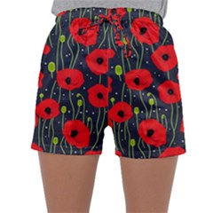 Background Poppies Flowers Seamless Ornamental Sleepwear Shorts by Ravend