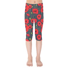 Background Poppies Flowers Seamless Ornamental Kids  Capri Leggings  by Ravend