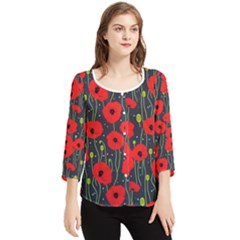 Background Poppies Flowers Seamless Ornamental Chiffon Quarter Sleeve Blouse by Ravend