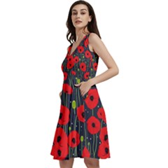 Background Poppies Flowers Seamless Ornamental Sleeveless V-neck Skater Dress With Pockets by Ravend