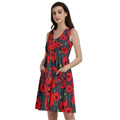 Background Poppies Flowers Seamless Ornamental Sleeveless Dress With Pocket