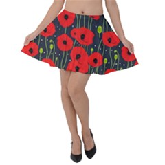 Background Poppies Flowers Seamless Ornamental Velvet Skater Skirt by Ravend