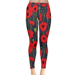 Background Poppies Flowers Seamless Ornamental Inside Out Leggings by Ravend