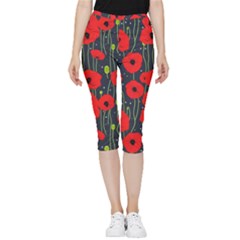 Background Poppies Flowers Seamless Ornamental Inside Out Lightweight Velour Capri Leggings  by Ravend