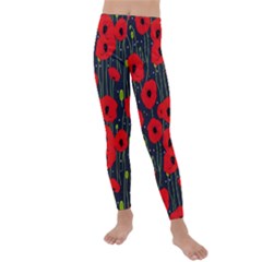 Background Poppies Flowers Seamless Ornamental Kids  Lightweight Velour Leggings by Ravend