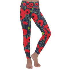 Background Poppies Flowers Seamless Ornamental Kids  Lightweight Velour Classic Yoga Leggings by Ravend