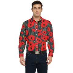 Background Poppies Flowers Seamless Ornamental Men s Long Sleeve Pocket Shirt  by Ravend