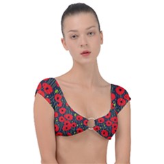 Background Poppies Flowers Seamless Ornamental Cap Sleeve Ring Bikini Top by Ravend