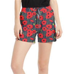 Background Poppies Flowers Seamless Ornamental Women s Runner Shorts by Ravend