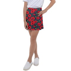 Background Poppies Flowers Seamless Ornamental Kids  Tennis Skirt by Ravend