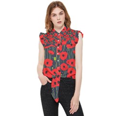 Background Poppies Flowers Seamless Ornamental Frill Detail Shirt by Ravend