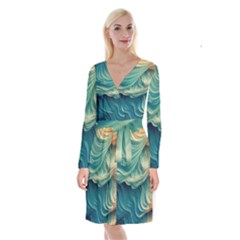 Art Pattern Artis Hands Illustration Long Sleeve Velvet Front Wrap Dress by Ravend