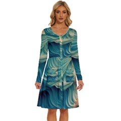 Art Pattern Artis Hands Illustration Long Sleeve Dress With Pocket by Ravend