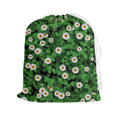 Daisies Clovers Lawn Digital Drawing Background Drawstring Pouch (2xl) by Ravend