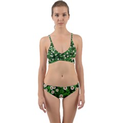 Daisies Clovers Lawn Digital Drawing Background Wrap Around Bikini Set by Ravend