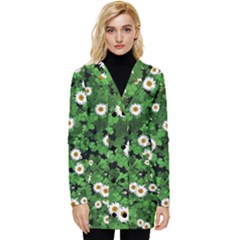 Daisies Clovers Lawn Digital Drawing Background Button Up Hooded Coat  by Ravend