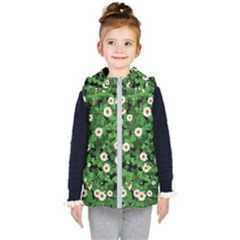 Daisies Clovers Lawn Digital Drawing Background Kids  Hooded Puffer Vest