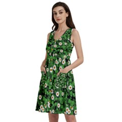 Daisies Clovers Lawn Digital Drawing Background Sleeveless Dress With Pocket