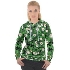 Daisies Clovers Lawn Digital Drawing Background Women s Overhead Hoodie