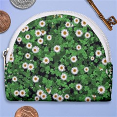 Daisies Clovers Lawn Digital Drawing Background Horseshoe Style Canvas Pouch by Ravend