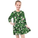 Daisies Clovers Lawn Digital Drawing Background Kids  Quarter Sleeve Shirt Dress View1