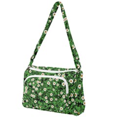 Daisies Clovers Lawn Digital Drawing Background Front Pocket Crossbody Bag by Ravend