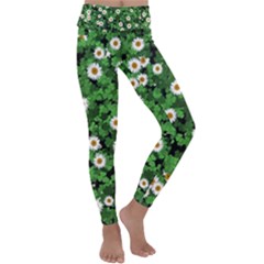 Daisies Clovers Lawn Digital Drawing Background Kids  Lightweight Velour Classic Yoga Leggings by Ravend