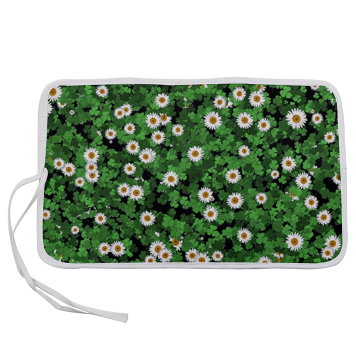 Daisies Clovers Lawn Digital Drawing Background Pen Storage Case (L)