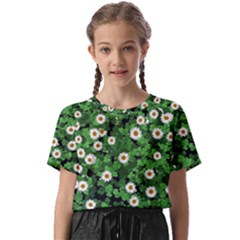 Daisies Clovers Lawn Digital Drawing Background Kids  Basic T-shirt by Ravend