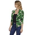 Daisies Clovers Lawn Digital Drawing Background Women s Draped Front 3/4 Sleeve Shawl Collar Jacket View2