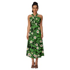 Daisies Clovers Lawn Digital Drawing Background Sleeveless Cross Front Cocktail Midi Chiffon Dress by Ravend