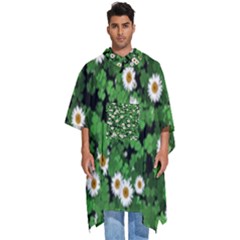 Daisies Clovers Lawn Digital Drawing Background Men s Hooded Rain Ponchos by Ravend