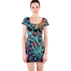 Fractal Abstract Waves Background Wallpaper Short Sleeve Bodycon Dress by Ravend