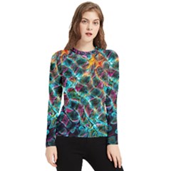 Fractal Abstract Waves Background Wallpaper Women s Long Sleeve Rash Guard by Ravend