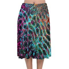 Fractal Abstract Waves Background Wallpaper Velvet Flared Midi Skirt