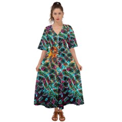 Fractal Abstract Waves Background Wallpaper Kimono Sleeve Boho Dress by Ravend