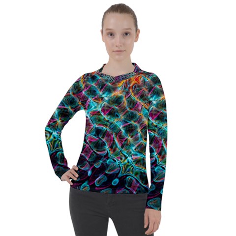 Fractal Abstract Waves Background Wallpaper Women s Pique Long Sleeve T-shirt by Ravend