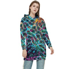 Fractal Abstract Waves Background Wallpaper Women s Long Oversized Pullover Hoodie by Ravend