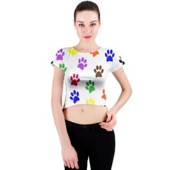 Pawprints-paw-prints-paw-animal Crew Neck Crop Top by Ravend